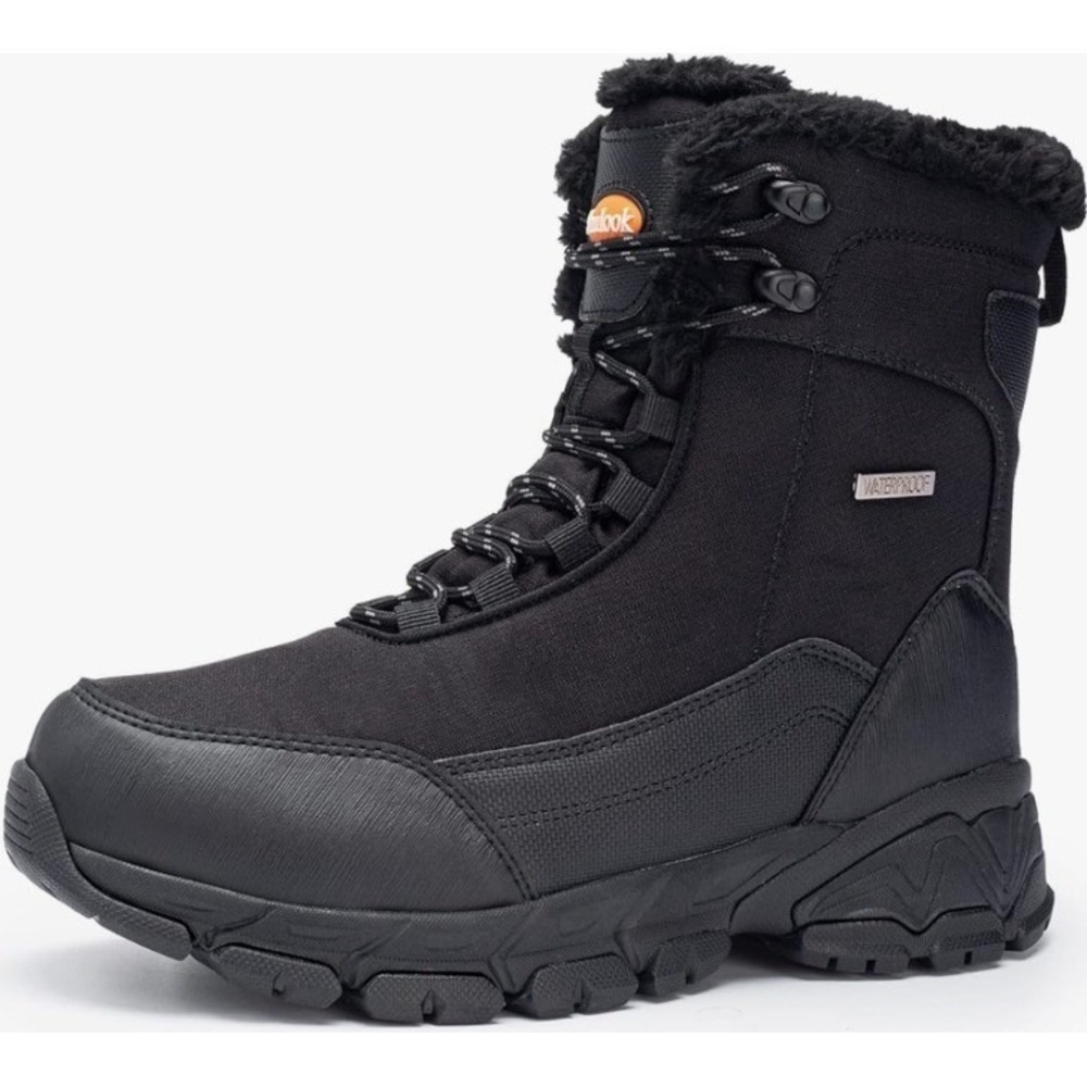 Shulook Mens Waterproof Snow Boots Black Faux Fur Lined Insulated Winter‎  9.5